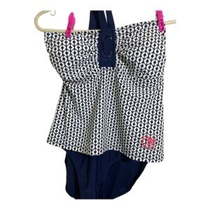 US polo Association womens one piece swimsuit. Halter neck tie style nautical Lg